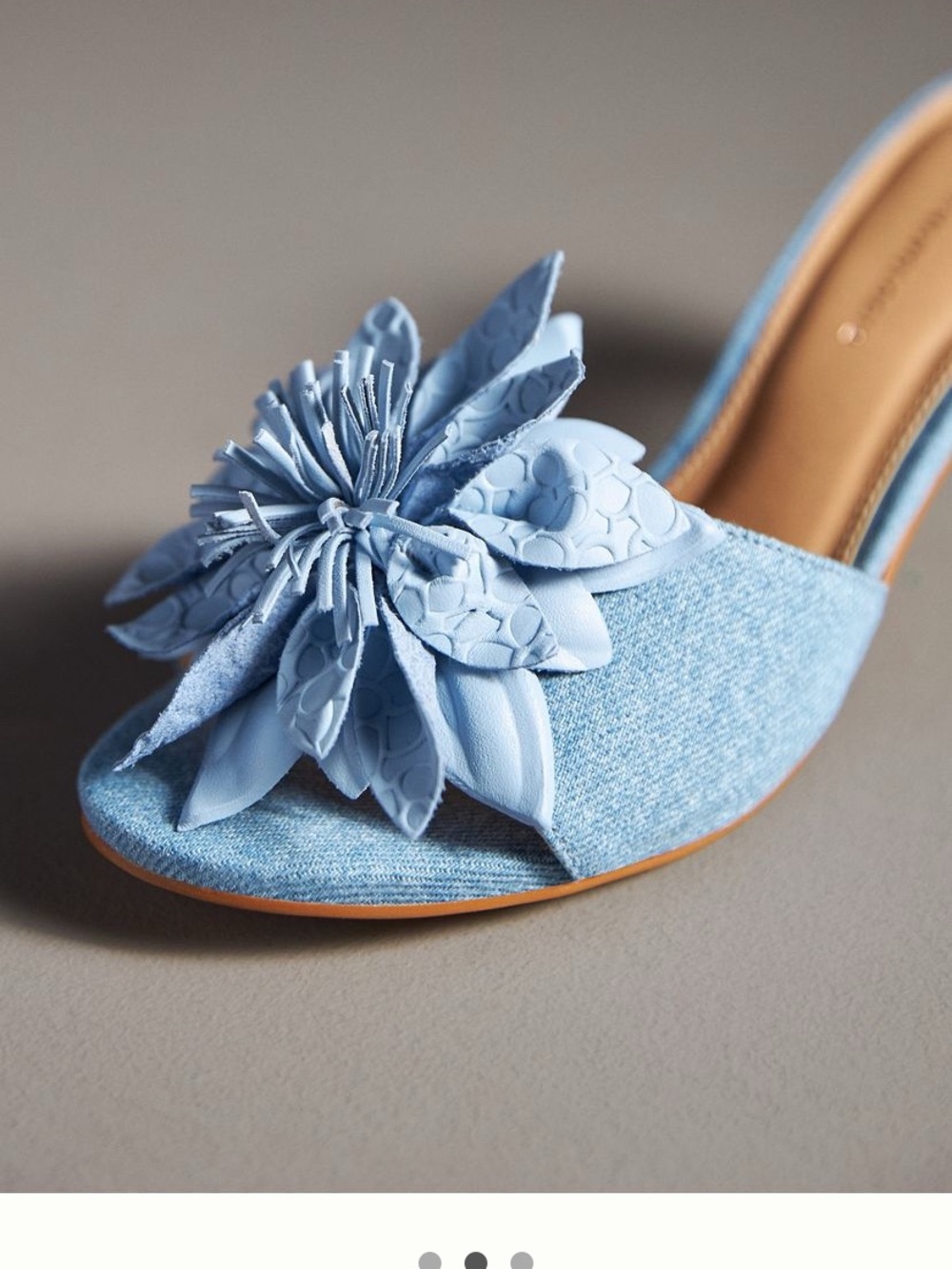 Anthropologie Denim Blue Floral Appliqué Kitten Heel Slide